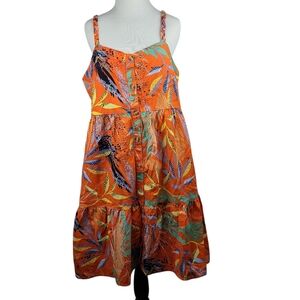 Beach Lunch Lounge Grenadine Jungle Linen-blend Braided Strap Dress Size Large